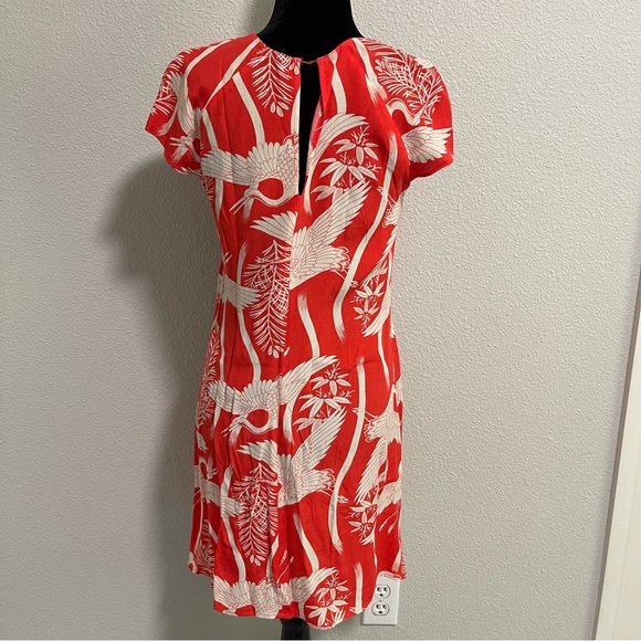 Zara | Red Shift Dress with Cranes - Picture 2 of 8